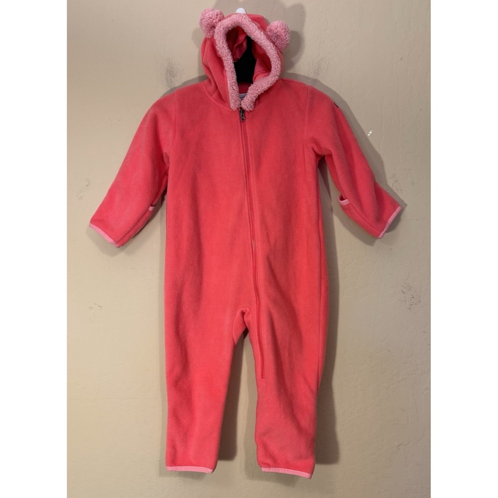 Columbia Bear Bunting Toddler Girls 12-18 Months Fleece Hooded Pink Full Zip‎